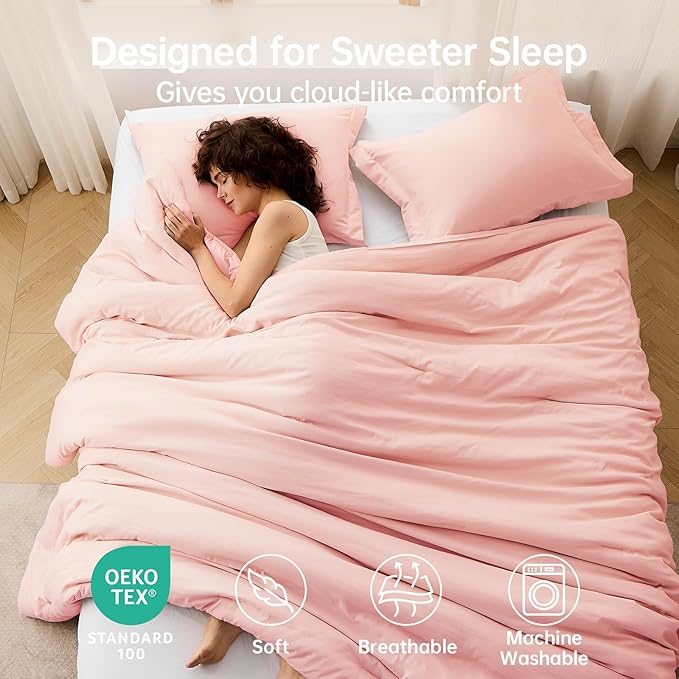 MUXHOMO Queen Comforter Set, All Season Ultra Soft Down Alternative Bedding - 3 Piece Lightweight Bed Set Includes 1 Comforter (90"x90") and 2 Pillow Shams (20"x26"), Blush
