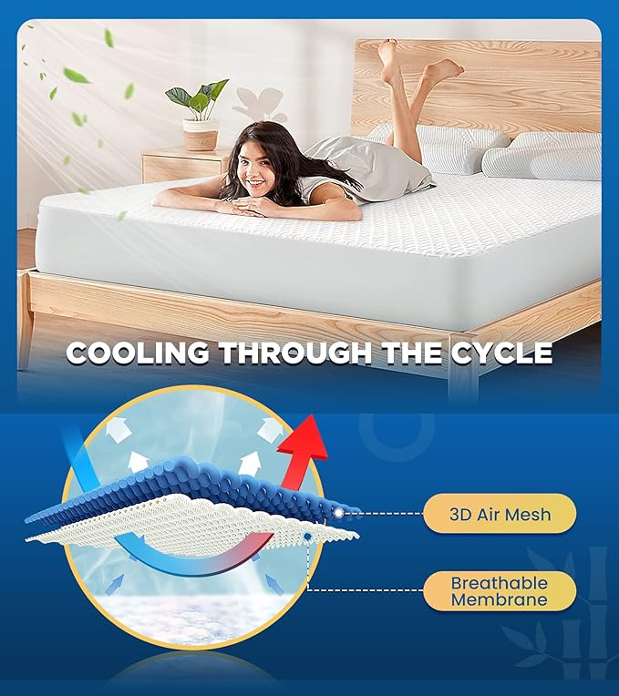 Premium 100% Waterproof Twin Mattress Protector Breathable Cooling 3D Air Fabric Mattress Cover Smooth Soft Hypoallergenic Noiseless Bed Cover Machine Washable Vinyl Free 8-21'' Deep Pocket