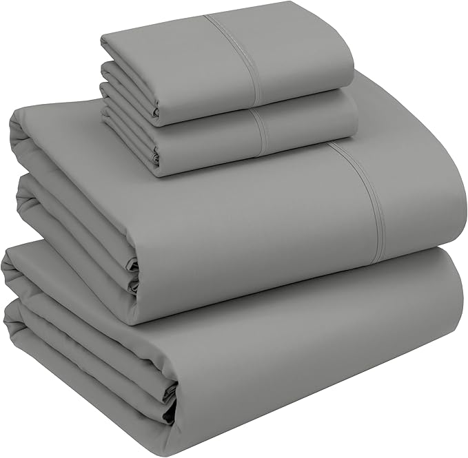 RUVANTI 100% Cotton Sheets – California King Percale Bedding, Cooling & Breathable, Durable with a Crisp, Soft & Comfortable Feel, 14" Deep Pocket, 4-Piece Set, Mist Grey