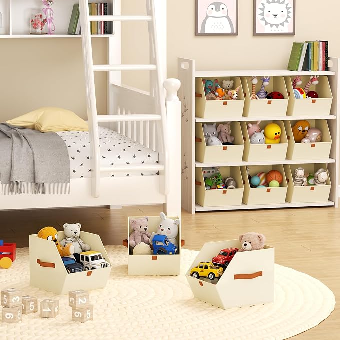 Homsorout Fabric Closet Storage Cubes - 6 Pack Square Storage Bins with Dual Handles for Clothes, Towels, Toys, Cube Storage Organizers for Bedroom, Nursery, Shelves, Closet, Small Spaces, Beige - Image 8
