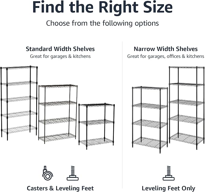 Amazon Basics 3-Shelf Adjustable Heavy Duty Steel Wire Rack Storage Shelving Organizer with Storage Space, Versatility and Ease of Use for Kitchen, Garage, 23.2" L x 13.4" W x 30" H, Black - Image 5