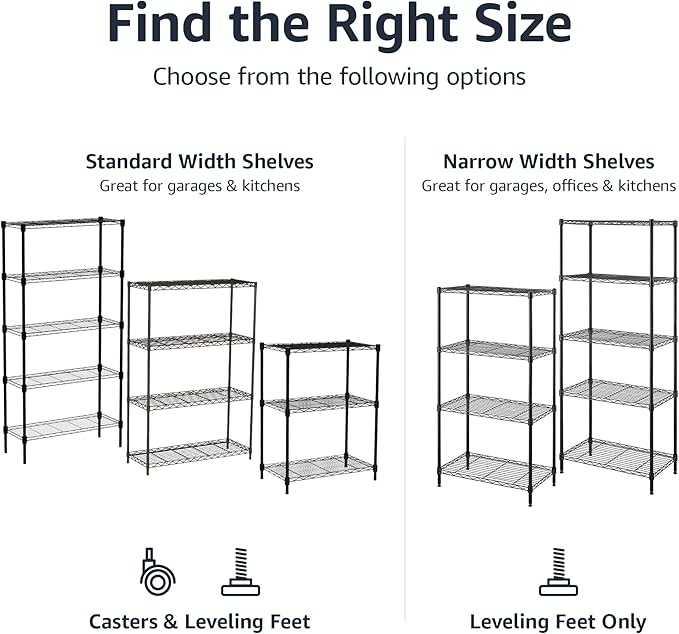 Amazon Basics 4-Shelf Adjustable Heavy Duty Steel Wire Rack Storage Shelving, Sturdy Garage Shelving, 350 lbs Capacity Per Shelf, Easy No-Tool Assembly, 36" x 14" x 54", Black | Heavy Duty, Adjustable, for Kitchen, Garage, Storage, Shelving Organizer - Image 6