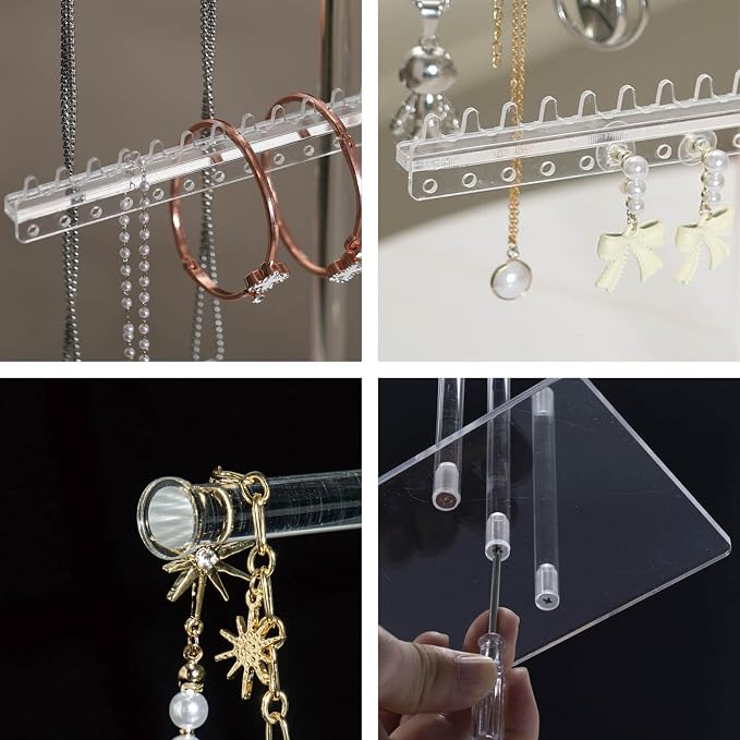 lengnoyp Premium Jewelry Stand, Earring Holder, Necklace Holder Stand, Clear 3-Tier Acrylic Large Storage Jewelry Organizer Stand & Bracelet/Bangles Stand, 48 Earring Holes Display Stands - Image 5