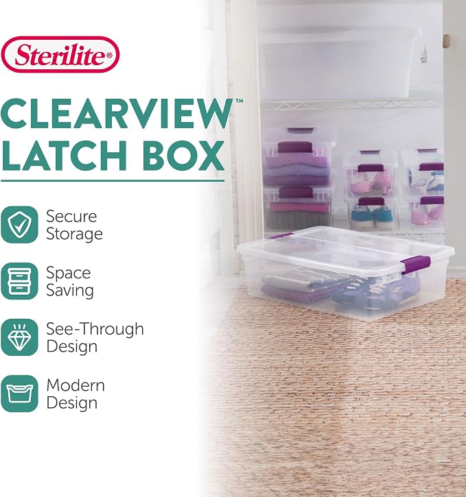 Sterilite 24-Pack 32 Quart ClearView Latch Box, Stackable Organizer Bins with Latching Lids - Clear Plastic Organization Containers for Closet, Bedroom, Shelving Units and Everyday Home Storage - Image 2