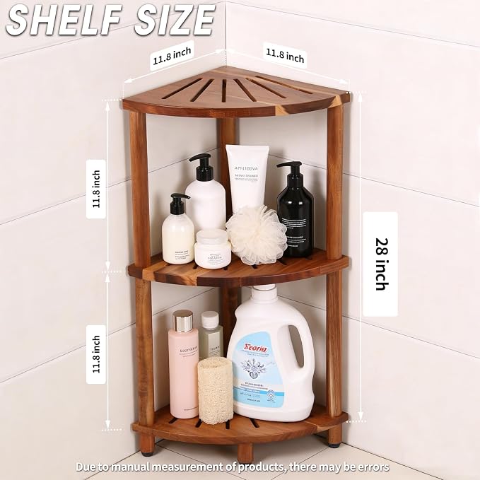 Corner Shelf Shower Caddy Stand 3 Tier for Bathroom, Space Saving Shower Organizer Corner Stand, Bathroom Shelves for Inside Shower - Home Decor & Bathroom Storage Acacia - Image 3