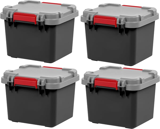 IRIS USA 4 Pack TrailBox, 8 Gallon Lockable Storage Trunk Box, Truck Bed Bin Heavy-Duty Containers Camping Gear, Adventure Chest - Dark Gray/Gray by IRISUSA
