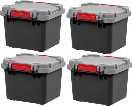 IRIS USA 4 Pack TrailBox, 8 Gallon Lockable Storage Trunk Box, Truck Bed Bin Heavy-Duty Containers Camping Gear, Adventure Chest - Dark Gray/Gray by IRISUSA