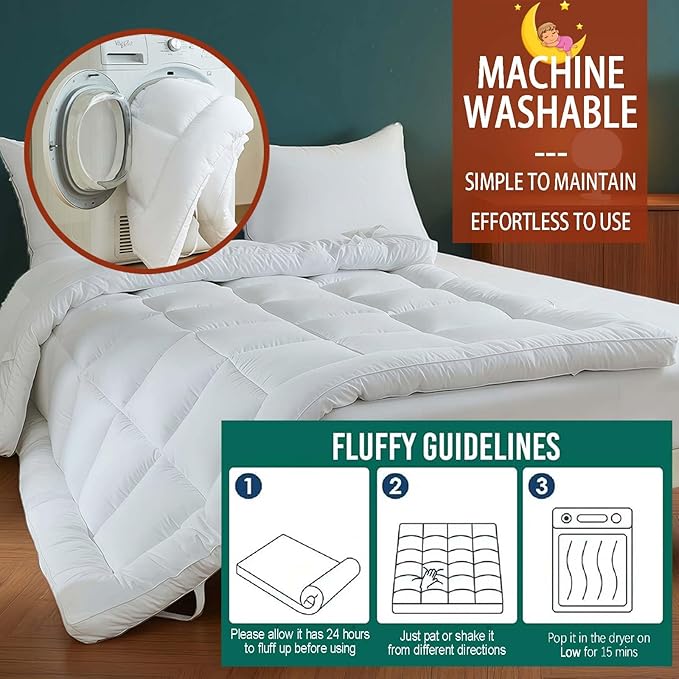 Luxury Hotel Sellected 3 Inch Mattress Topper, Goose-Down-Like Fiber Mattress Topper for Any Season Any Room, Ultra Fluffy and Long-Lasting, Durable, 4 Elastic Bands, Full