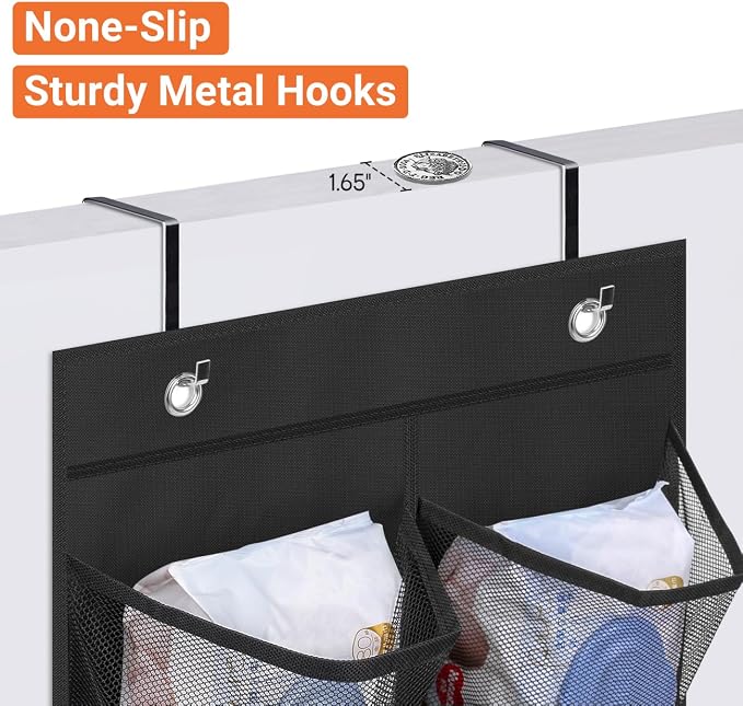 KIMBORA 2 Packs Narrow Over the Door/Wall Shoe Organizer, Small Hanging Shoe Rack for Closet with Clear Mesh Pocket for Bathroom, RV, Pantry, Camping (Black) - Image 6