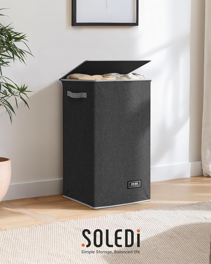 SOLEDI Laundry Hamper with Lid 90L Large & Tall Collapsible Laundry Basket, Clothes Hamper with Bag Removable Easy to Carry, Dirty Hampers for Bedroom, Bathroom, Dorm, College, Dark Grey - Image 8