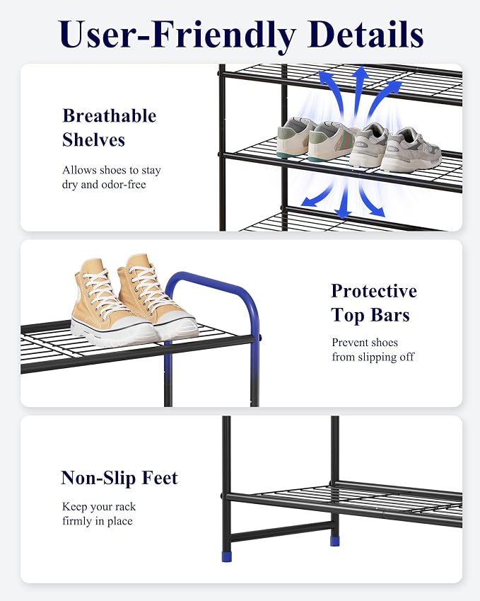 Kitsure Shoe Rack - Stainless Steel Shoe Organizer, Sturdy Shoe Rack for Closet and Front Door Entrance, Free Standing Shoe Shelf, Closet Organizers and Storage, 25.6" Wide - 3 Tier, Black - Image 5