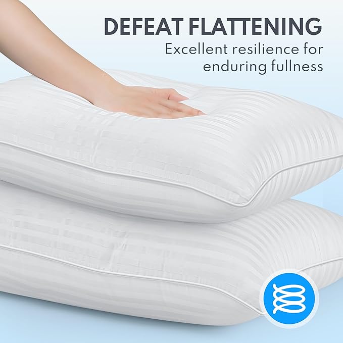 Bed Pillows King Size Set of 2 - Breathable Premium Down Alternative Cooling Pillows for Side, Back, and Stomach Sleepers Hotel Quality Fluffy Soft Microfiber Fill Skin-Friendly