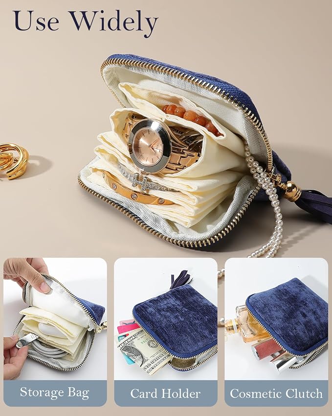 COOLYOUTH Travel Jewelry Case Organizer for Women Portable Jewelry Box with Small Pouches Mini Jewelry Bag for Rings, Bracelets, & Bangles with Smooth Metal Zipper (Royal Blue) - Image 4