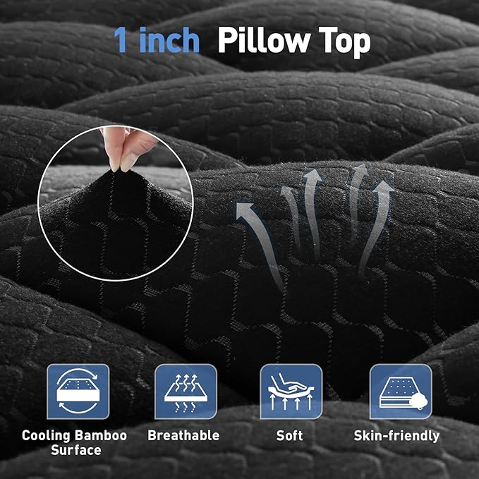 Dual Layer 3 Inch Memory Foam Mattress Topper Queen Size, 2 Inch Cooling Gel Memory Foam Plus 1 Inch Pillow Top Mattress Pad Cover, with 8-21 Inch Deep Pocket, Black