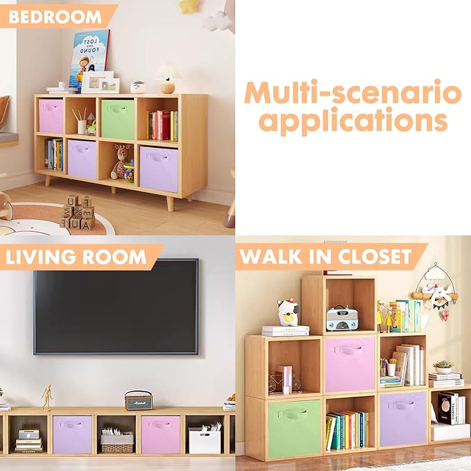 ShellKingdom Foldable Fabric Storage Cubes - Cloth Organizer Drawer for Closet & Toys, 6 Pack (Pink, Green, Lavender) - Image 4