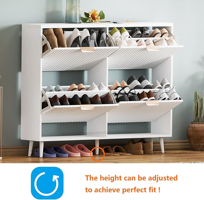 Shoe Cabinet Storage,Modern Freestanding Organizer with 4 Flip Drawers,Narrow Shoe Rack Cabinet for Entryway,White - Image 3
