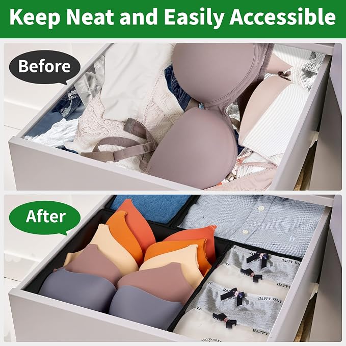 Criusia Drawer Organizer Clothes, 8 Pack Underwear Drawer Organizer, Foldable Cloth Storage Box Closet Organizers and Storage for Clothes, Socks, Scarves, Ties (Black) - Image 2