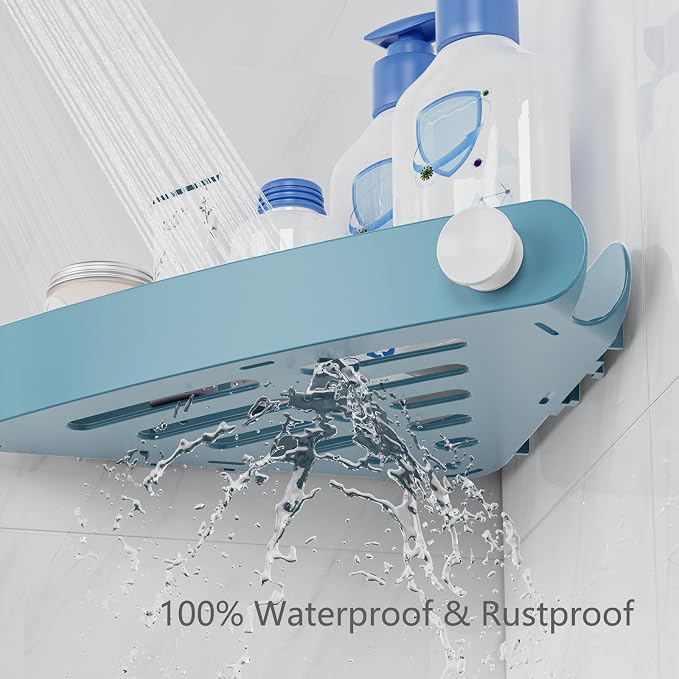 Sotfamily Plastic Shower Caddy Corner (For 90° Only), 4 Pack Adhesive Corner Shower Shelves for Bathroom Organizers and Storage, Light Blue - Image 6