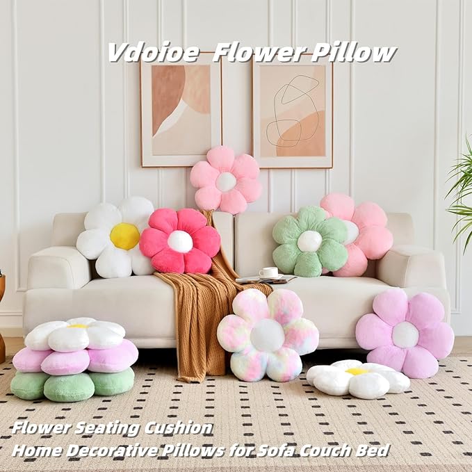Pink Flower Pillow，23.62In Floor Pillow Cushion Flower Shaped Throw Pillow Cute Flower Seating Cushion Home Decorative Pillows for Sofa Couch Bed