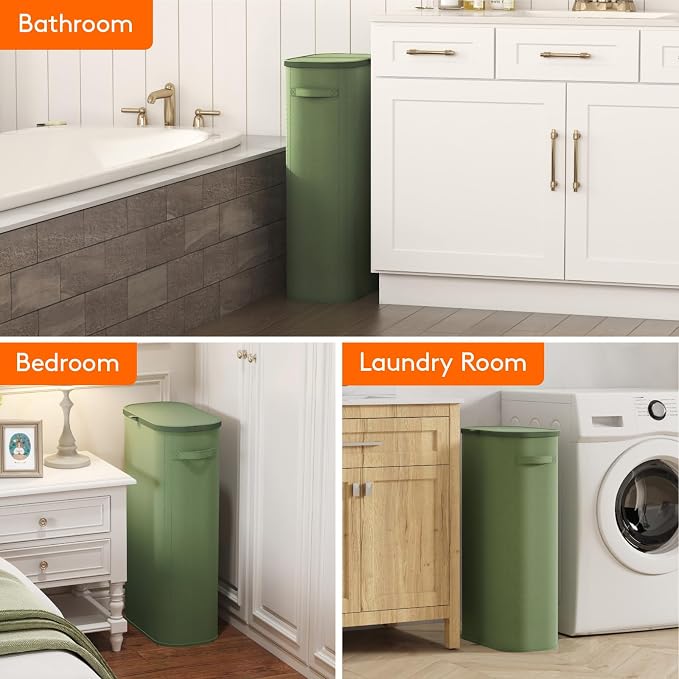 Lifewit Slim Laundry Basket with Lid, Narrow Large Laundry Hamper with Plastic Handles and Removable Bag, Tall Foldable Dirty Clothes Hampers for Laundry Room, Bedroom, Bathroom, Dorm, 75L Green - Image 9