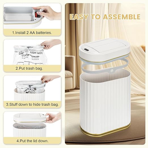 ELPHECO Bathroom Trash Can with Lid Butterfly, Motion Sensor Trash Can Bathroom Decor Automatic Garbage Can Wastebasket Bathroom Accessories, Kitchen, Living Room, Office, White Gold - Image 5