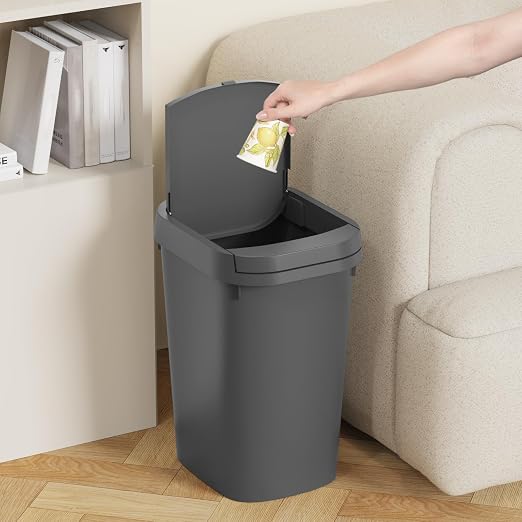 KSSKSS 3 Pack Bathroom Small Trash Can with Lid, 2.6 Gallon Slim Garbage Bin with Pop-Up Lid, 10L Plastic Wastebasket for Bedroom, Office, Kitchen, Toilet (Gray) - Image 2