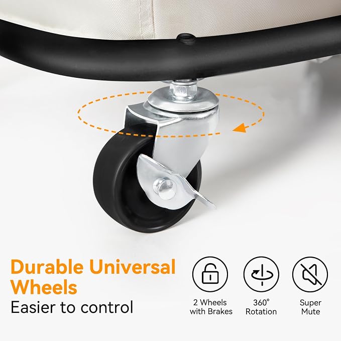 WOWLIVE Double Laundry Hamper with Wheels 170L Rolling Laundry Basket Organizer Laundry Cart with Steel Frame and Removable Bags Large Dirty Clothes Hamper Dorm Room Storage for Bedroom (Beige) - Image 7