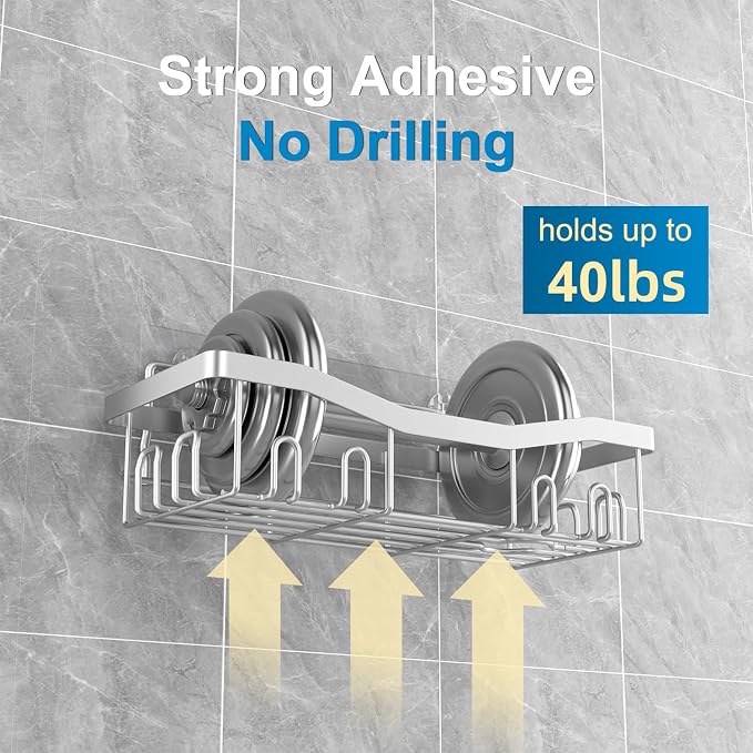 Youvip Adhesive Shower Caddy, No Drilling Bath Organizers 5 Pack, Rustproof Shelves with Soap Holder & Toothbrush Holder, Bathroom Organizers and Storage, Silver - Image 3