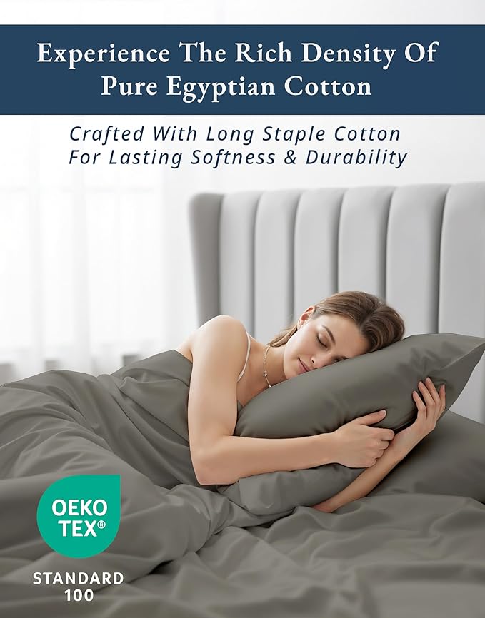 LANE LINEN 100% Egyptian Cotton Full Size Bed Sheets Set, Soft & Comfy No Pill Fade Resistant Natural Cooling Mercerized Cotton Sheets Full Size Bed 15" Deep Pocket - Charcoal
