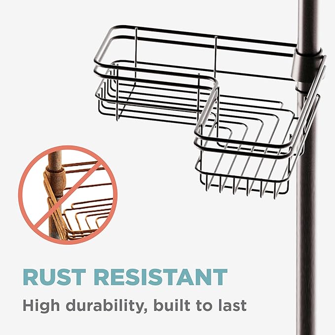 Zenna Home Tension Pole Shower Caddy Corner Organizer, Adjustable Standing Shower Caddy with 4 L-shaped Baskets and Hooks, Rust Resistant Bathroom Tension Rod Organizer, 60 to 97 Inch, Bronze - Image 5
