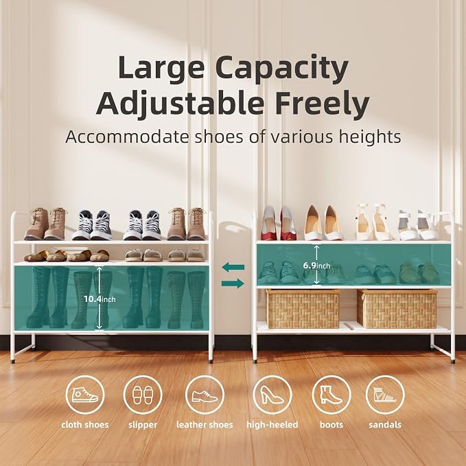 SUFAUY 3 Tier 33" Wide White Metal Shoe Rack for Closet, Stackable - Image 6