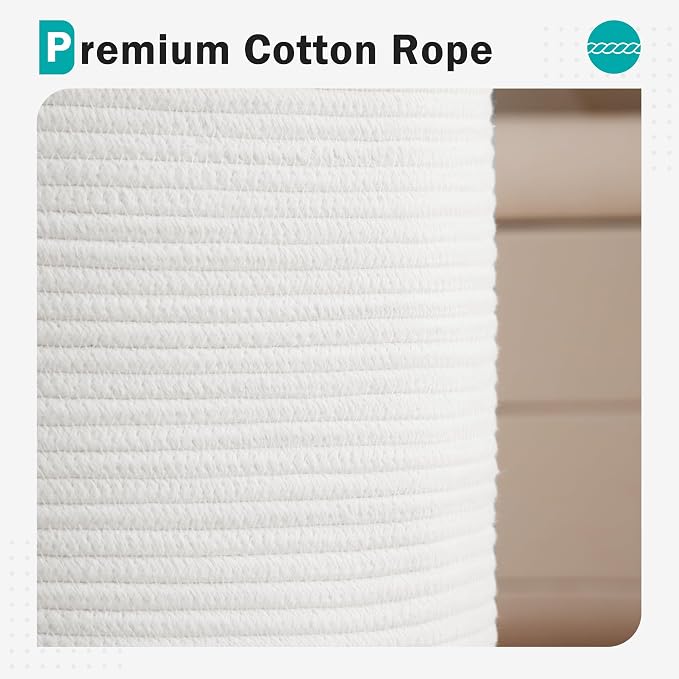 Cotton Rope Laundry Hamper by YOUDENOVA, 58L - Woven Collapsible Laundry Basket - Clothes Storage Basket for Blankets, Laundry Room Organizing, Bedroom Storage, Clothes Hamper – White - Image 4