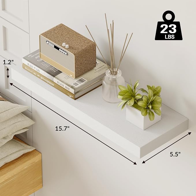 Fixwal White Shelves, 15.8in Floating Shelves, Farmhouse Shelf Wall Decor for Bathroom, Bedroom, Living and Kitchen Set of 6 - Image 3