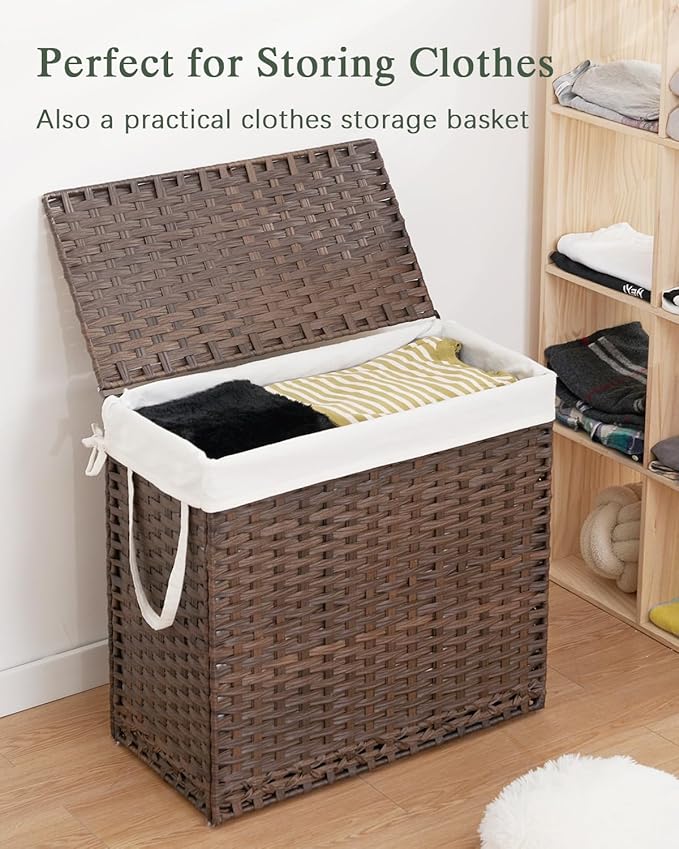 SETVSON Laundry Hamper with Lid Laundry Basket 132 L (35 Gal) Wicker Clothes Hamper, Handwoven Rattan Hamper with Handles and 4 Removable Liner Bags, 6 Mesh Bags for Laundry Bedroom Brown - Image 4