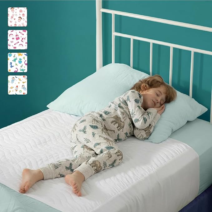 IMPROVIA® Pee Pads for Kids - Bed wetting Pads for Kids Potty Training Bed mats for Toddlers Waterproof Reuseable Washable Absorbent, Non Slip - White - Twin Size 34”x36