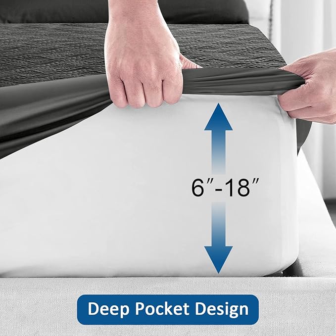 Sufdari Queen Quilted Fitted Waterproof Mattress Cover, Breathable & Noiseless Mattress Pad, Ultra Soft Bed Cover Fits Up to 8-18" Deep Pocket Dark Grey