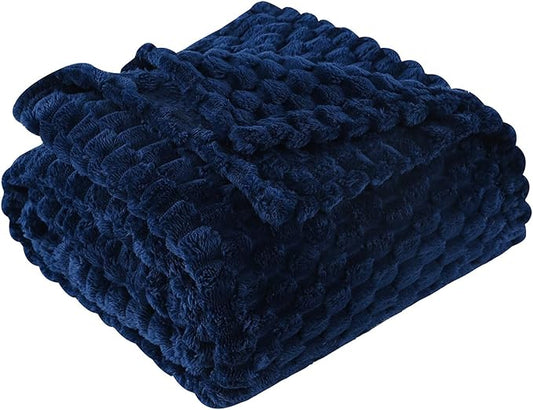 Blue Throw Blanket 50"??60" inches Gifts for Mom Fuzzy 3D Jacquard Decorative Flannel Fleece Super Soft Plush Cozy Blanket for Couch Sofa Chair Lightweight