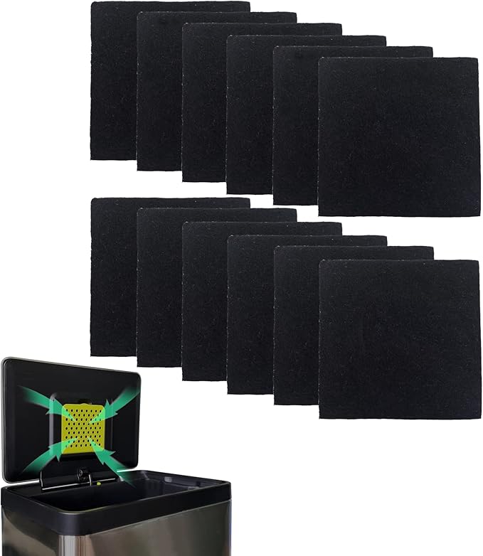 12-Pack Trash Can Odor Absorbing Filter Refills for EKO Trash Cans with Built-in Filter Compartment, Activated Charcoal Deodorizer Compatible with EKO Step and Motion Sensor Trash Cans by Home
