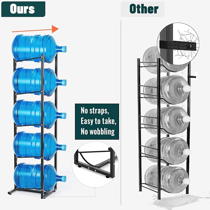 MYLOLF 5 Gallon Water Jug Holder : 4 Tier Water Jug Stand Holder for 5 Gallon Water Dispenser- 5 Gal Water Bottle Storage Rack Organizer for Home Kitchen Garage (5 Tier) - Image 4
