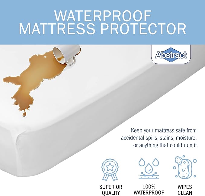 Waterproof Mattress Cover – 33 x 75 x 12” for Toddler, Trundle, Bunk Bed – Heavy Duty Vinyl Plastic Bed Fitted Sheet, 100 GSM PVC – Long Lasting Quality, Comfortable – by Abstract White