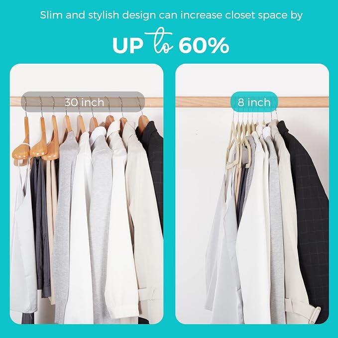 HOUSE DAY Premium Velvet Hangers 50 Pack, Non-Slip Flocked Felt Hangers, Sturdy Clothes Hangers with 360° Rotatable Hook, Heavy Duty Coat Hanger, Durable Slim Beige Hanger for Closet Space Saving - Image 4