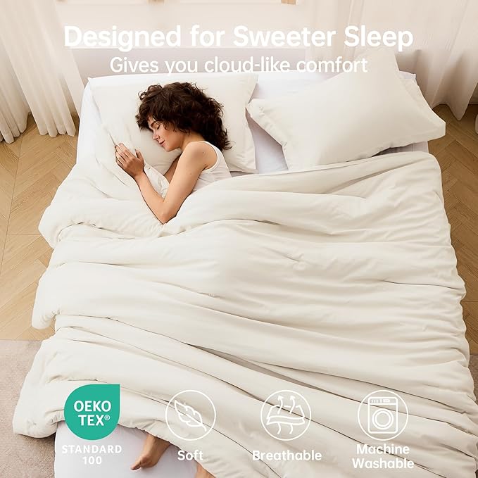MUXHOMO Queen Comforter Set, All Season Ultra Soft Down Alternative Bedding - 3 Piece Lightweight Bed Set Includes 1 Comforter (90"x90") and 2 Pillow Shams (20"x26"), Ivory