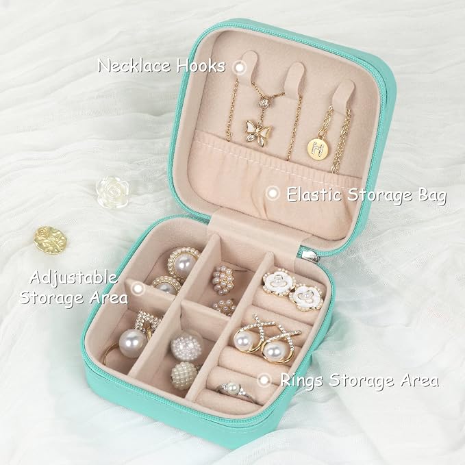 MFXIP Travel Jewelry Case Small Jewelry Box Jewelry Organizer Storage Case Portable PU Leather Mini Jewelry Travel Case for Girls Womens Earring, Necklace, Rings,Bracelets - Image 2