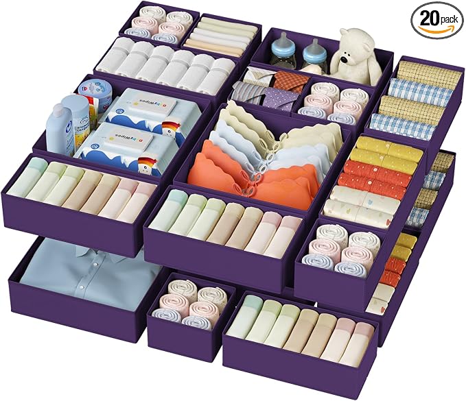 DIMJ Drawer Organizer Clothes - 20 Pack Closet Drawer Organizer Bins for Baby Clothes Storage, Fabric Dresser Organizer for Nursery Bedroom, Foldable Small Drawer Dividers for Underwear Socks by DiMJ