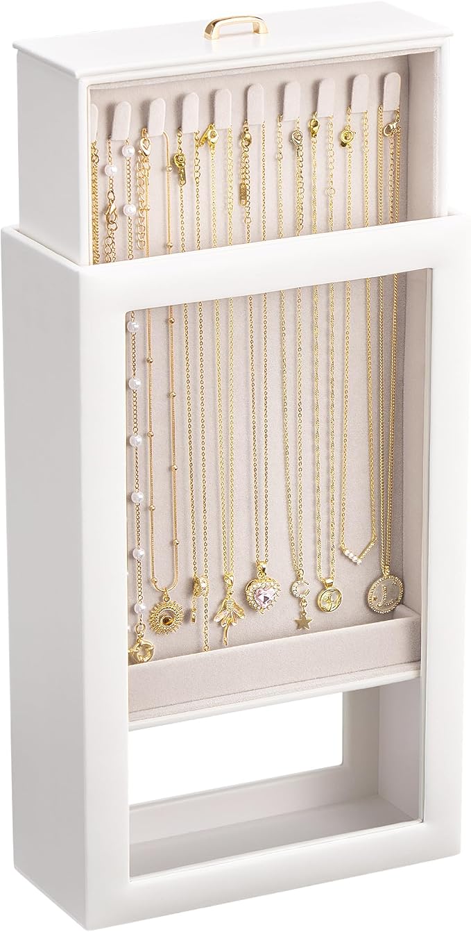 Lolalet Upgraded Double-Sided Hanging Necklace Organizer Box, Jewelry Display Case with Double-Sided Clear Window for Necklaces Bracelets, Tangle-Free Necklace Storage Box, Mothers Day Gift by Lolalet