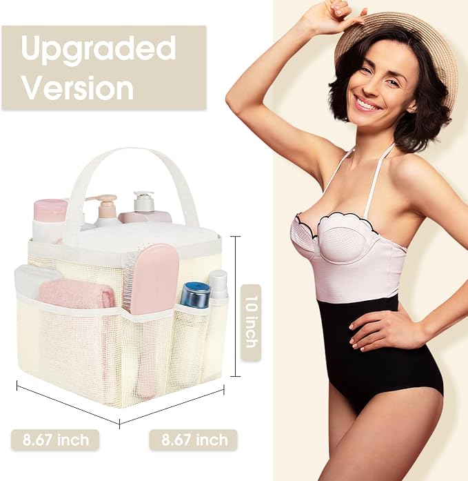Attmu Mesh Shower Caddy Portable for College Dorm Room Camping Essentials, Shower Caddy Dorm with 9-Pockets, Large Capacity Hanging Basket Bathroom Bag for Toiletry, Swimming, Gym, Camp, Beach - Image 2