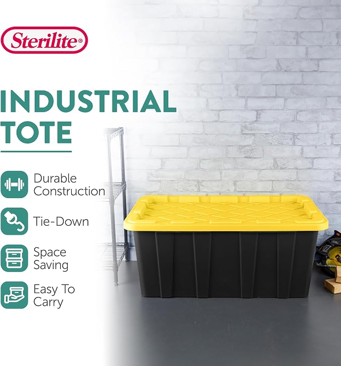 Sterilite 8-Pack Industrial Tote, Plastic Storage Container Bins with Lids, 38 Gallon - Heavy-Duty Organizing Containers for Closet, Bathroom, and Office - Image 3