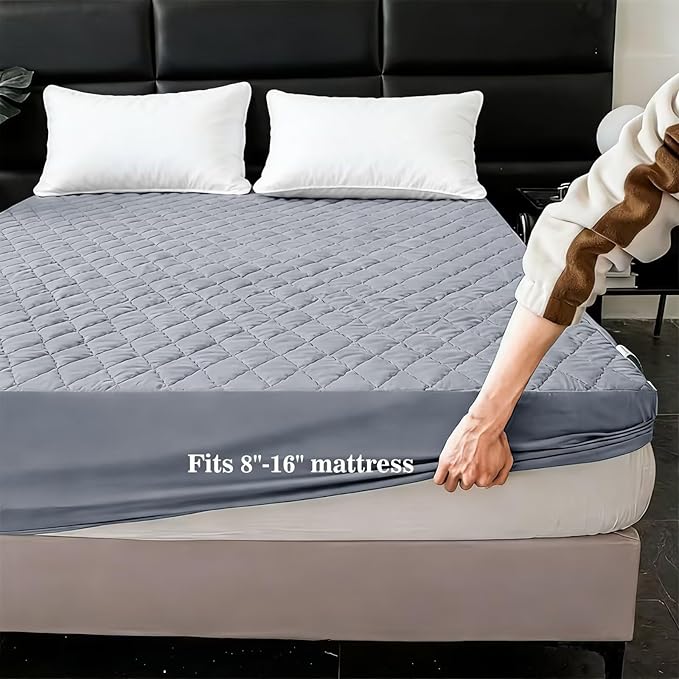 Shatex Full Size Mattress Pad - Breathable Quilted Mattress Topper Protector with 8-16 Inches Deep Pocket, Machine Washable (54x75inch,Grey)