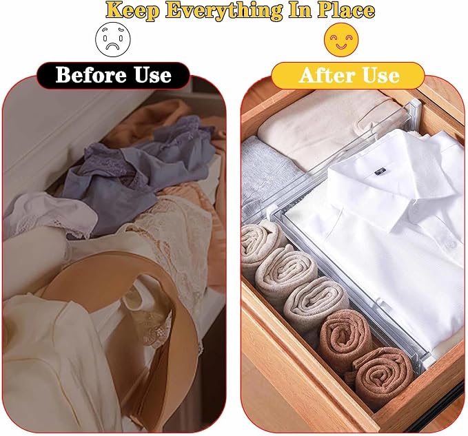 12 Pcs Drawer Dividers for Clothes, 3.15" High 11.34"-19.69" Adjustable Expandable Dresser Drawer Organizer, Clear Plastic Separators for Dresser, Baby Clothing (12, clear) - Image 2