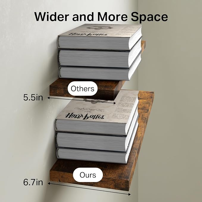 BAYKA Floating Shelves for Wall, Set of 3, 22.5 Inch Rustic Wood Wall Mounted Shelving for Bathroom, Bedroom, Living Room or Kitchen, Hanging Display Decor Book Shelf with 22 lbs, Rustic Brown - Image 7
